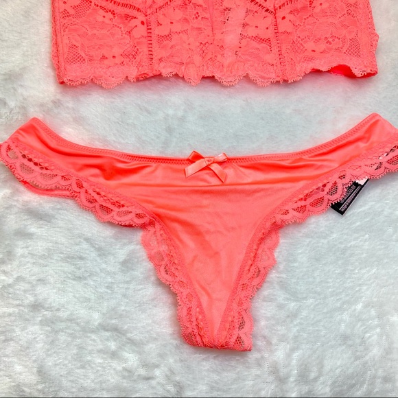 NWT Victoria’s Secret Orange Lace Bustier Longline Bra & Strappy Panties Set - Picture 6 of 15